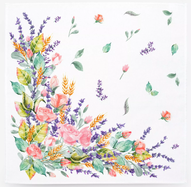 Provence print fabric tea towel (Mimosa. white)